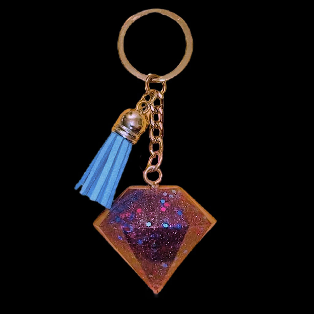 Keychain-Diamond and Tassel Purple/Tq