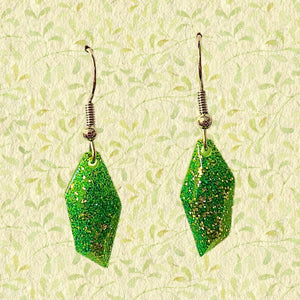 Geo Earrings-Gold Glitter Green