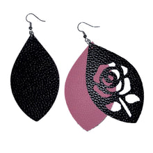 Load image into Gallery viewer, FL Rose Dangle Earrings-BlkPk
