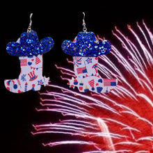Load image into Gallery viewer, FL Patriotic Cowboy Boots and Hat Earrings
