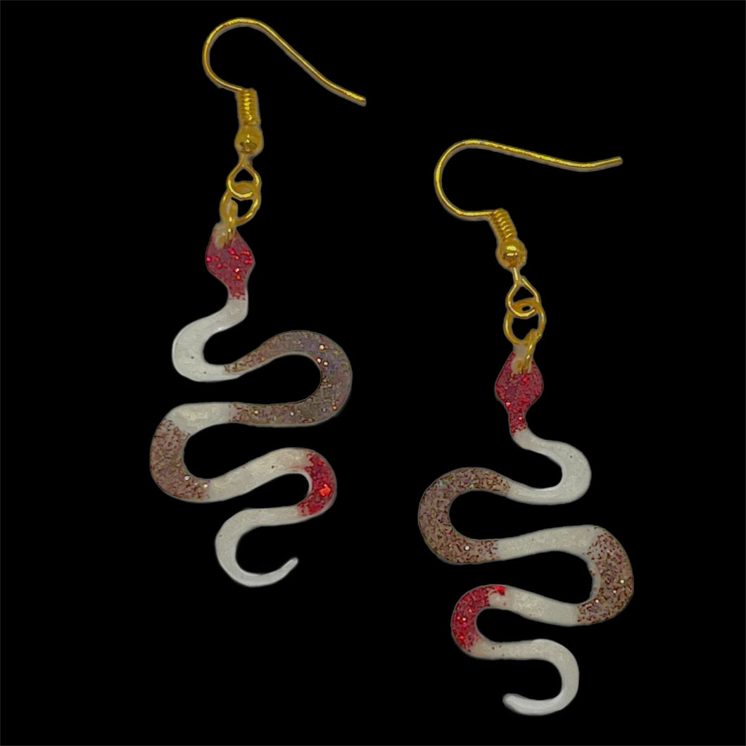 Hanging Snake Earrings-GrnWhtBrn