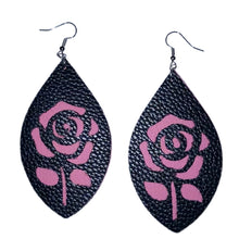 Load image into Gallery viewer, FL Rose Dangle Earrings-BlkPk
