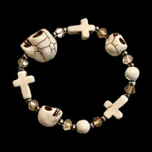 Load image into Gallery viewer, Howlite Skull and Crosses Bracelet
