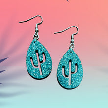 Load image into Gallery viewer, Cactus CutOut Earrings-Turq
