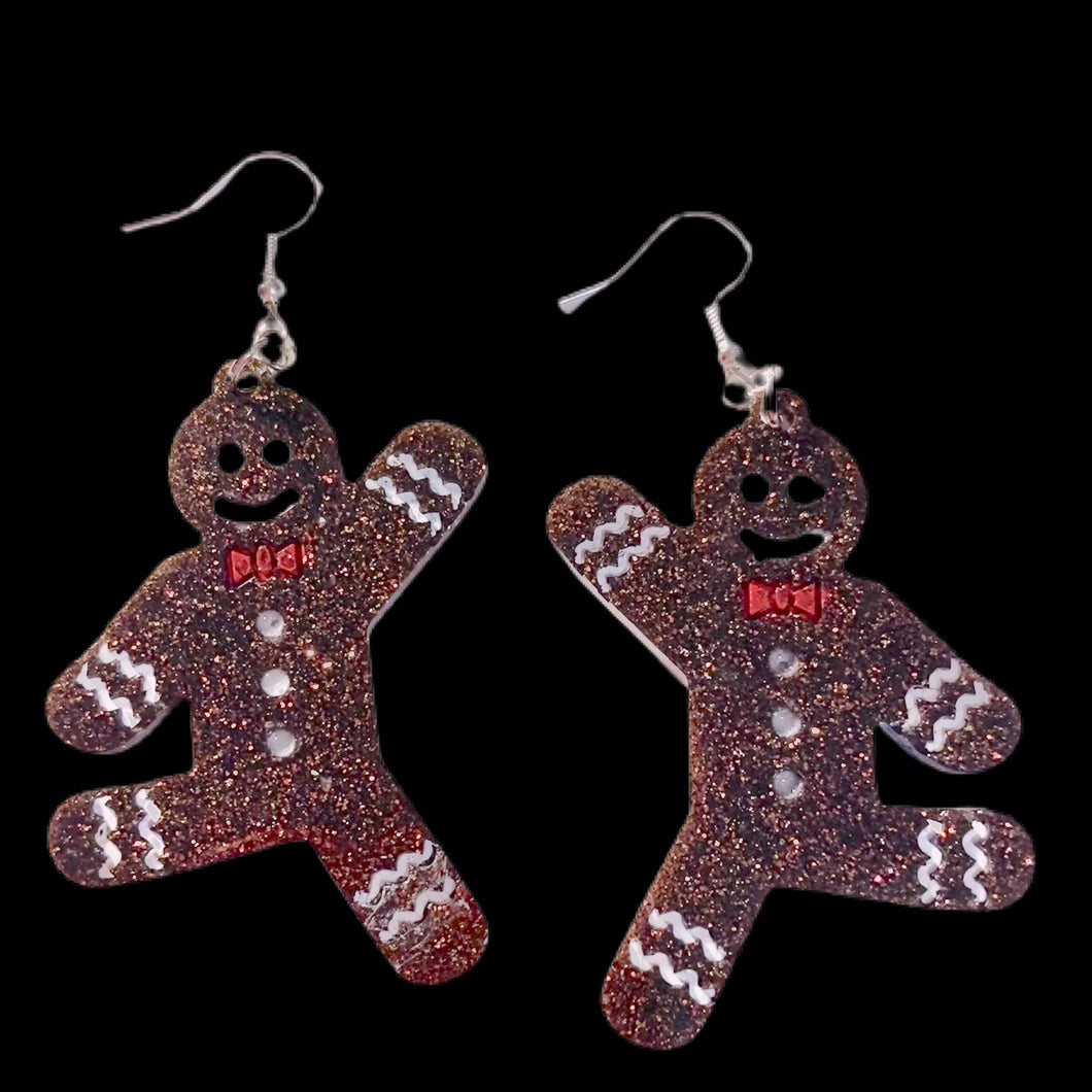 Gingerbread Man Earrings-BrnRdWht