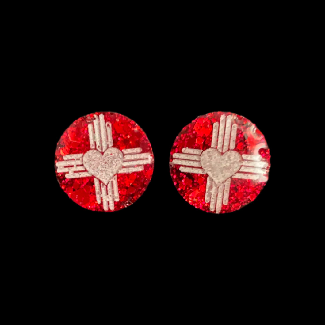 ZiaHeart Round Earrings-RedWht