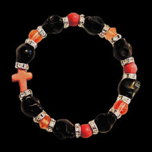 Load image into Gallery viewer, Orange and Black Skulls with Cross Bracelet
