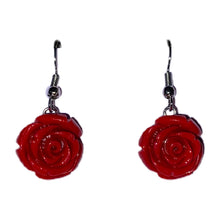 Load image into Gallery viewer, Red Rose Dangle Earrings
