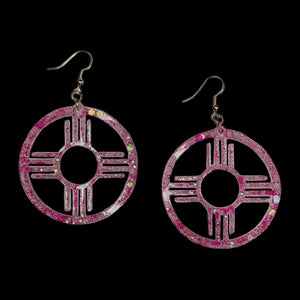 New Mexico Zia Circle Earrings-AB Pink