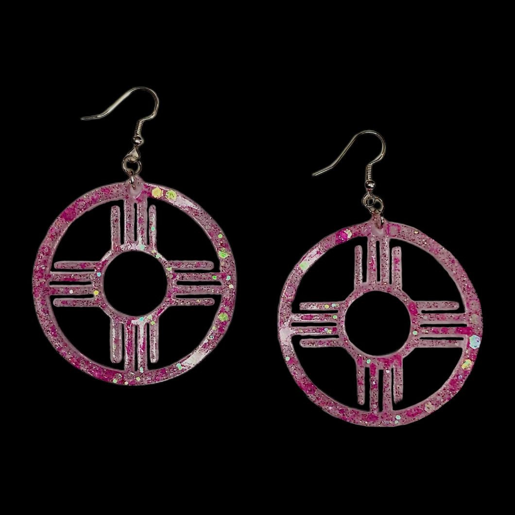 New Mexico Zia Circle Earrings-AB Pink