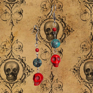 Red Skull with Turquoise Speckle Earrings