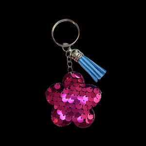 Flower Keychain-Hot Pink w/Blue Tassel