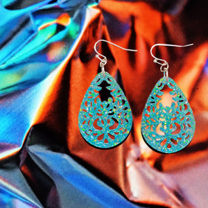 Stamp Teardrop Earrings-TurqGltr