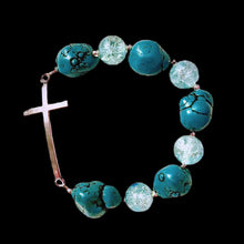 Load image into Gallery viewer, Silver Cross Bracelet with Pebble Beads
