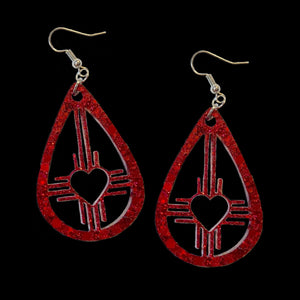 New Mexico Heart-Zia Hollow Teardrop Earrings-RedGltr