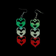 Load image into Gallery viewer, Heart Stack Resin Earrings-VivaGrnWhtRd
