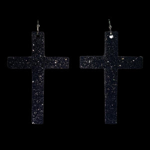 FL Cross Earrings-Black Glitter