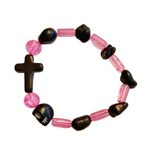 Pink and Black Cross and Skulls Bracelet