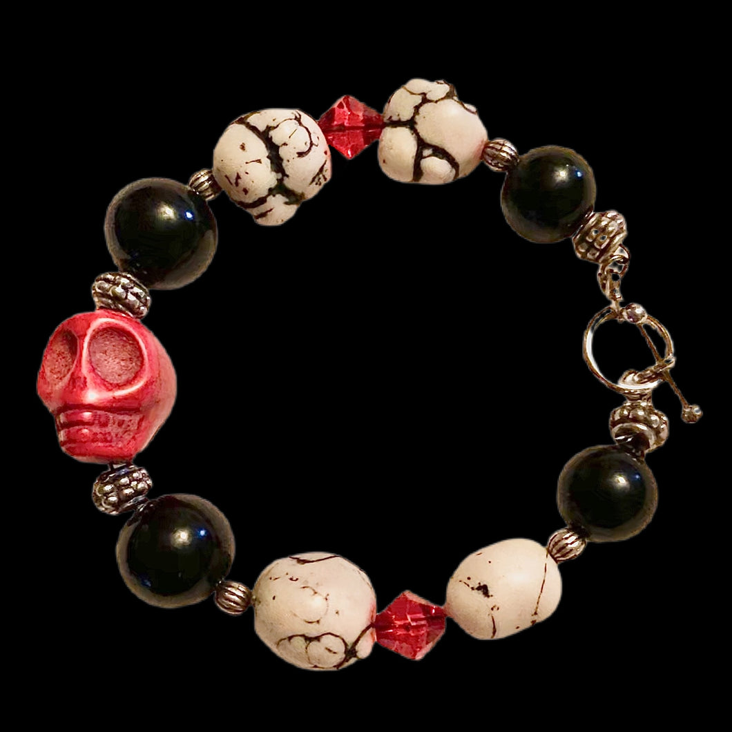 Skull and Pebbles Bracelet-BlkRed