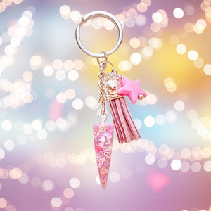 Pink Unicorn Horn with Pink Tassel Keychain