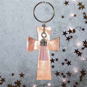 FL Rose Gold Cross with Tassel Keychain