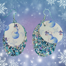 Load image into Gallery viewer, FL Circle Snowman Earrings-WhtIrridBlu
