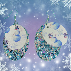 FL Circle Snowman Earrings-WhtIrridBlu