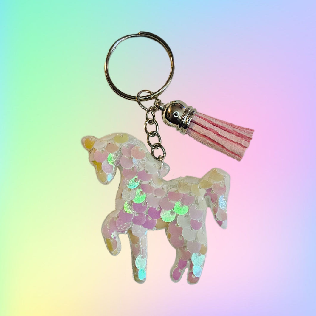 Unicorn Keychain-Aurora Borealis w/Baby Pink Tassel