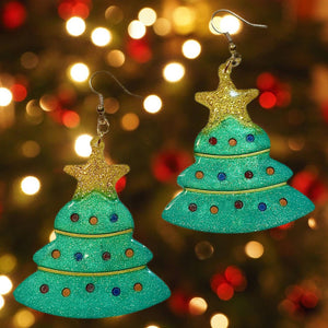 Christmas Tree Earrings-Green